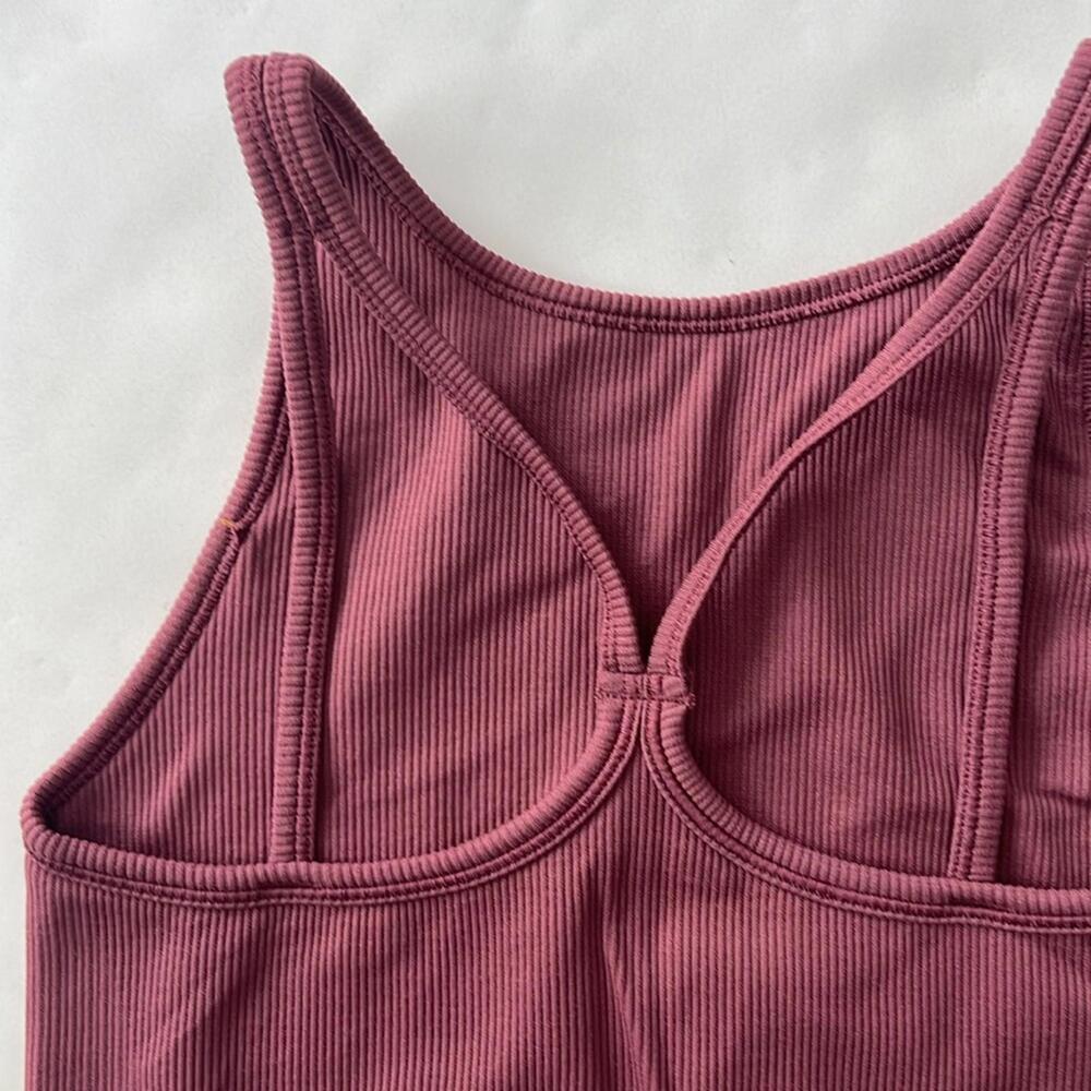 Athleta Aurora High Neck Ribbed Crop Tank Sunset Glow Mauve Red XS - Picture 5 of 7